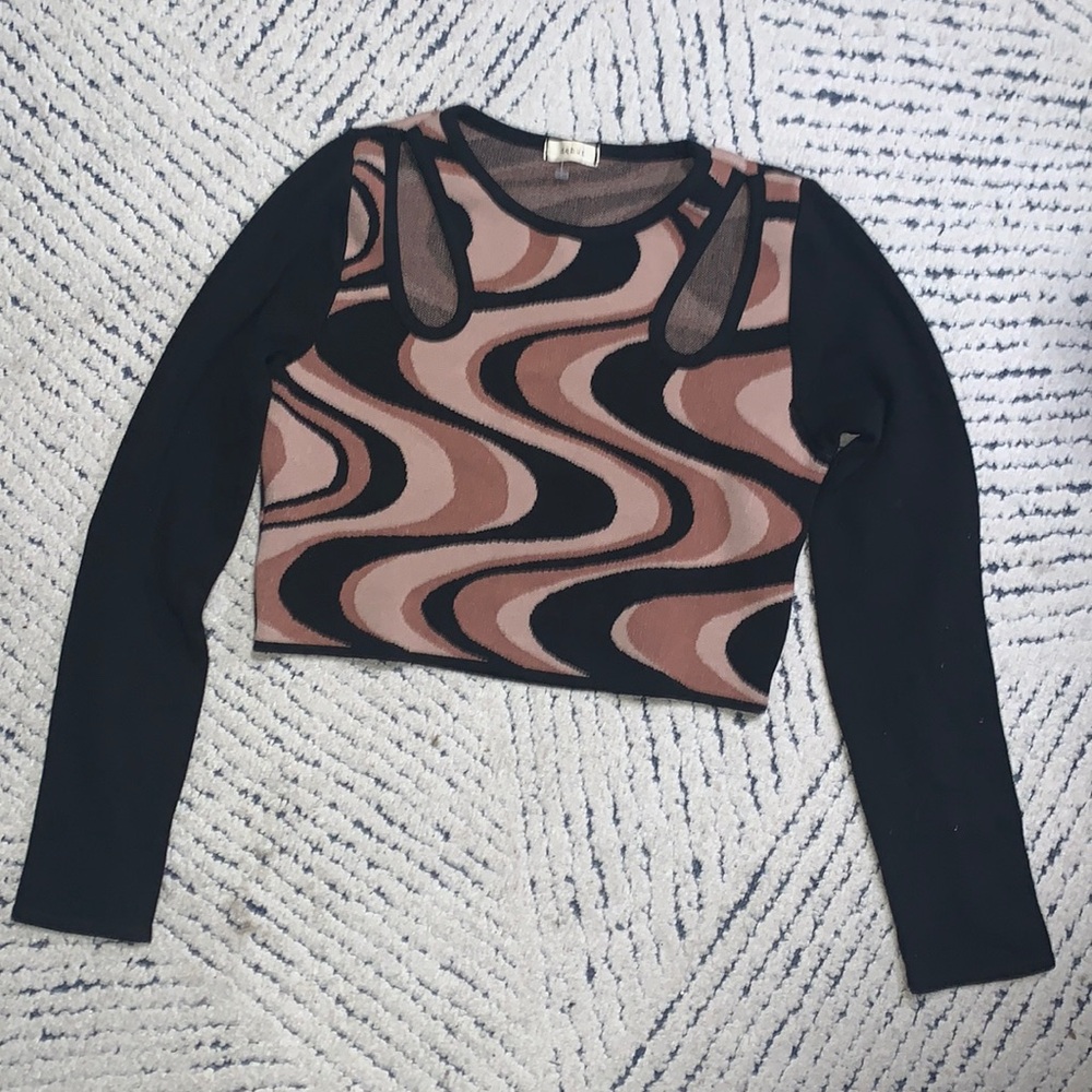 Debut S/M cropped cutout sweater cream/brown and black